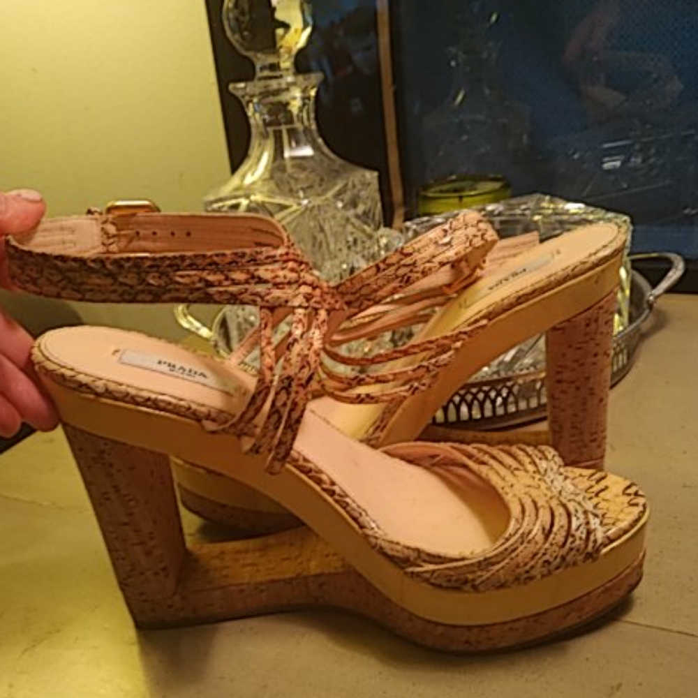 Womens Cork Platform Sandals - Neutral Strappy Heels